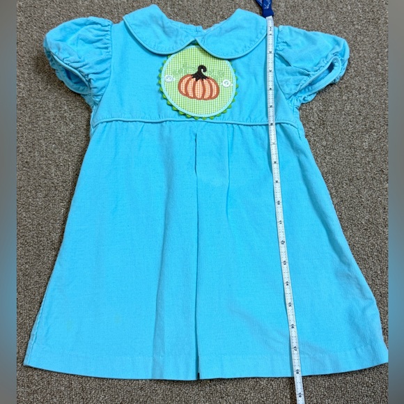 Shrimp & Grits Kids: Girls Blue Dress with Pumpkin Patch, Size 2T - Picture 6 of 7